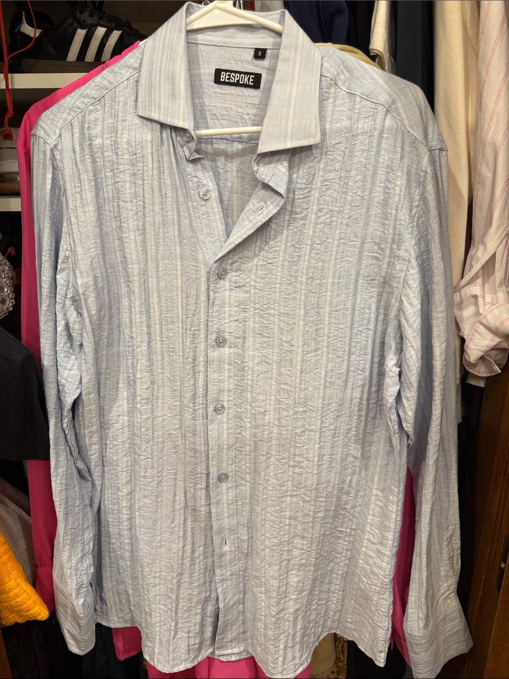 Bespoke Pale Blue Crinkled Long-Sleeve Dress Shirt
